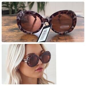New Lulus Get Right Brown Tortoise Oval Sunglasses UV Protection Tinted Lenses